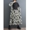 Buttoned Printed Split-Joint Long Sleeves Loose Lapel Midi Dresses