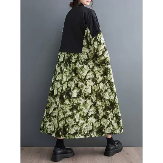 Buttoned Printed Split-Joint Long Sleeves Loose Lapel Midi Dresses Buttoned Printed Split-Joint Long Sleeves Loose Lapel Midi Dresses