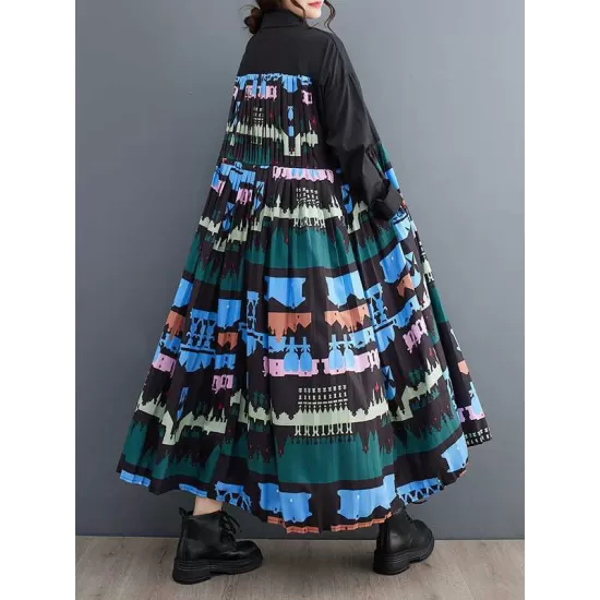Buttoned Pleated Printed Split-Joint A-Line Long Sleeves Lapel Midi Dresses Buttoned Pleated Printed Split-Joint A-Line Long Sleeves Lapel Midi Dresses