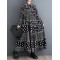 Buttoned Polka-Dot Printed Split-Joint Long Sleeves Loose Midi Dresses