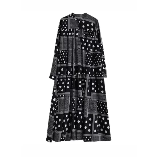 Buttoned Polka-Dot Printed Split-Joint Long Sleeves Loose Midi Dresses Buttoned Polka-Dot Printed Split-Joint Long Sleeves Loose Midi Dresses