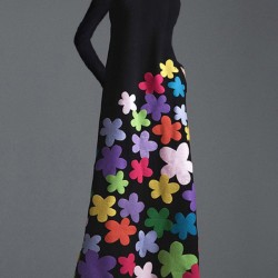 Long Sleeves Asymmetric Floral Round-Neck Maxi Dresses