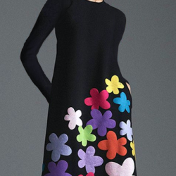 Long Sleeves Asymmetric Floral Round-Neck Maxi Dresses