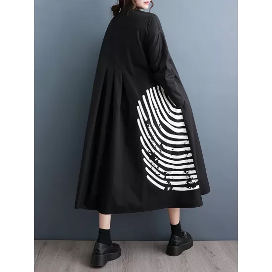 Asymmetric Buttoned Striped A-Line Long Sleeves Lapel Midi Dresses Asymmetric Buttoned Striped A-Line Long Sleeves Lapel Midi Dresses