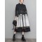 Buttoned Gauze Printed Split-Joint A-Line Long Sleeves Lapel Midi Dresses