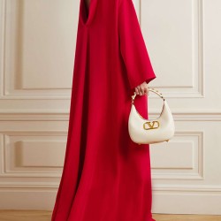 Long Sleeves Hollow Pockets Solid Color High-Neck Evening Dresses
