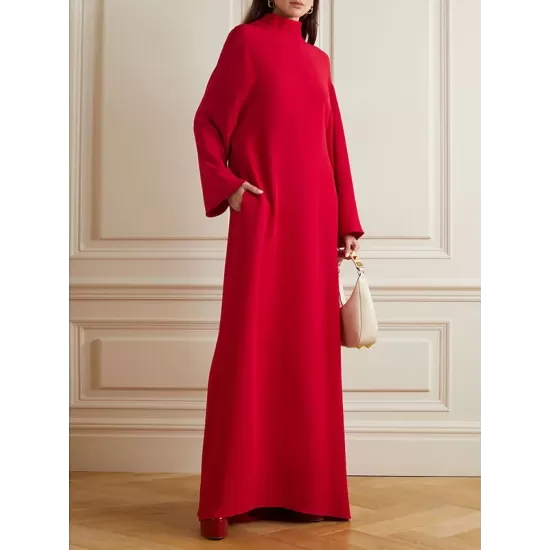 Long Sleeves Hollow Pockets Solid Color High-Neck Evening Dresses Long Sleeves Hollow Pockets Solid Color High-Neck Evening Dresses