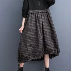 Drawstring Printed Split-Joint Zipper Long Sleeves Loose Midi Dresses
