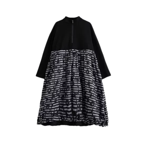 Drawstring Printed Split-Joint Zipper Long Sleeves Loose Midi Dresses Drawstring Printed Split-Joint Zipper Long Sleeves Loose Midi Dresses