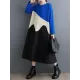 Contrast Color A-Line Long Sleeves Round-Neck Midi Dresses Contrast Color A-Line Long Sleeves Round-Neck Midi Dresses
