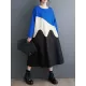 Contrast Color A-Line Long Sleeves Round-Neck Midi Dresses Contrast Color A-Line Long Sleeves Round-Neck Midi Dresses