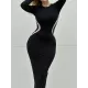 Contrast Color Long Sleeves Skinny Round-Neck Maxi Dresses Contrast Color Long Sleeves Skinny Round-Neck Maxi Dresses