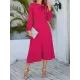 Asymmetric Bowknot Elasticity Solid Color A-Line Long Sleeves Round-Neck Midi Dresses Asymmetric Bowknot Elasticity Solid Color A-Line Long Sleeves Round-Neck Midi Dresses