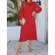 Asymmetric Bowknot Elasticity Solid Color A-Line Long Sleeves Round-Neck Midi Dresses Asymmetric Bowknot Elasticity Solid Color A-Line Long Sleeves Round-Neck Midi Dresses