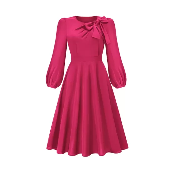 Asymmetric Bowknot Elasticity Solid Color A-Line Long Sleeves Round-Neck Midi Dresses Asymmetric Bowknot Elasticity Solid Color A-Line Long Sleeves Round-Neck Midi Dresses