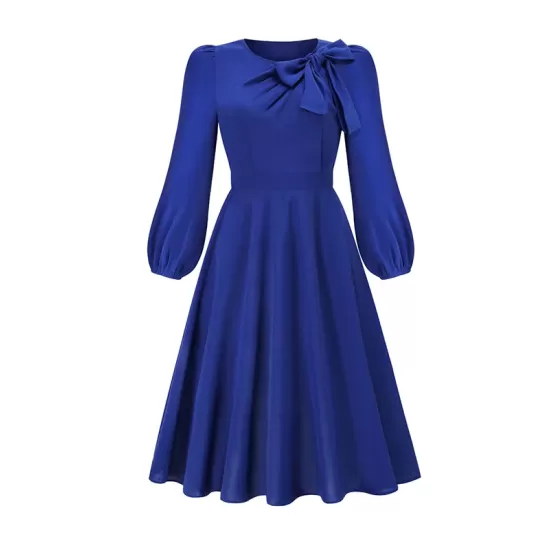 Asymmetric Bowknot Elasticity Solid Color A-Line Long Sleeves Round-Neck Midi Dresses Asymmetric Bowknot Elasticity Solid Color A-Line Long Sleeves Round-Neck Midi Dresses