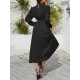 Hollow Pleated Solid Color Tied Waist Bishop Sleeve High Waisted Mock Neck Midi Dresses Hollow Pleated Solid Color Tied Waist Bishop Sleeve High Waisted Mock Neck Midi Dresses