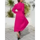 Hollow Pleated Solid Color Tied Waist Bishop Sleeve High Waisted Mock Neck Midi Dresses Hollow Pleated Solid Color Tied Waist Bishop Sleeve High Waisted Mock Neck Midi Dresses