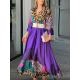 Long Sleeves Loose Leopard V-Neck Maxi Dresses Long Sleeves Loose Leopard V-Neck Maxi Dresses