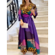 Long Sleeves Loose Leopard V-Neck Maxi Dresses Long Sleeves Loose Leopard V-Neck Maxi Dresses