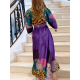 Long Sleeves Loose Leopard V-Neck Maxi Dresses Long Sleeves Loose Leopard V-Neck Maxi Dresses