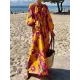 Flower Print Pockets Tied Waist A-Line Long Sleeves V-Neck Maxi Dresses Flower Print Pockets Tied Waist A-Line Long Sleeves V-Neck Maxi Dresses