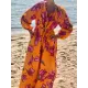 Flower Print Pockets Tied Waist A-Line Long Sleeves V-Neck Maxi Dresses Flower Print Pockets Tied Waist A-Line Long Sleeves V-Neck Maxi Dresses