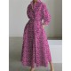 Pleated Printed Tied Waist Long Sleeves Loose Lapel Shirt Dress Pleated Printed Tied Waist Long Sleeves Loose Lapel Shirt Dress