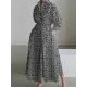 Pleated Printed Tied Waist Long Sleeves Loose Lapel Shirt Dress Pleated Printed Tied Waist Long Sleeves Loose Lapel Shirt Dress