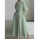 Pleated Printed Tied Waist Long Sleeves Loose Lapel Shirt Dress Pleated Printed Tied Waist Long Sleeves Loose Lapel Shirt Dress