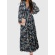 Flower Print Pleated Ruffled High Waisted Long Sleeves V-Neck Maxi Dresses Flower Print Pleated Ruffled High Waisted Long Sleeves V-Neck Maxi Dresses