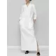 Solid Color Split-Joint Long Sleeves Loose V-Neck Maxi Dresses Solid Color Split-Joint Long Sleeves Loose V-Neck Maxi Dresses