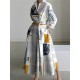 Long Sleeves Loose Newspaper Print Pleated Tied Waist Lapel Midi Dresses Shirt Dress Long Sleeves Loose Newspaper Print Pleated Tied Waist Lapel Midi Dresses Shirt Dress