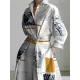 Long Sleeves Loose Newspaper Print Pleated Tied Waist Lapel Midi Dresses Shirt Dress Long Sleeves Loose Newspaper Print Pleated Tied Waist Lapel Midi Dresses Shirt Dress