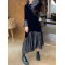 Pleated Split-Joint Flared Sleeves High Waisted Round-Neck Midi Dresses