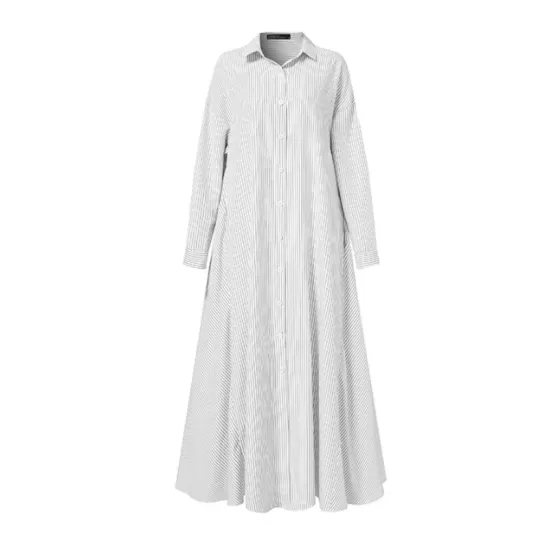 Buttoned Striped A-Line Long Sleeves Lapel Shirt Dress Maxi Dresses Buttoned Striped A-Line Long Sleeves Lapel Shirt Dress Maxi Dresses