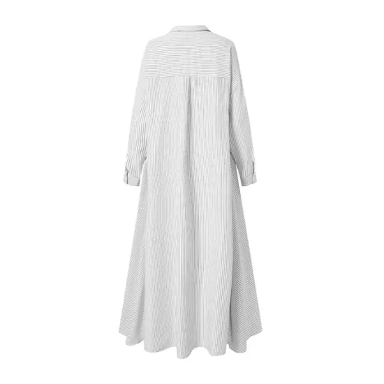 Buttoned Striped A-Line Long Sleeves Lapel Shirt Dress Maxi Dresses Buttoned Striped A-Line Long Sleeves Lapel Shirt Dress Maxi Dresses