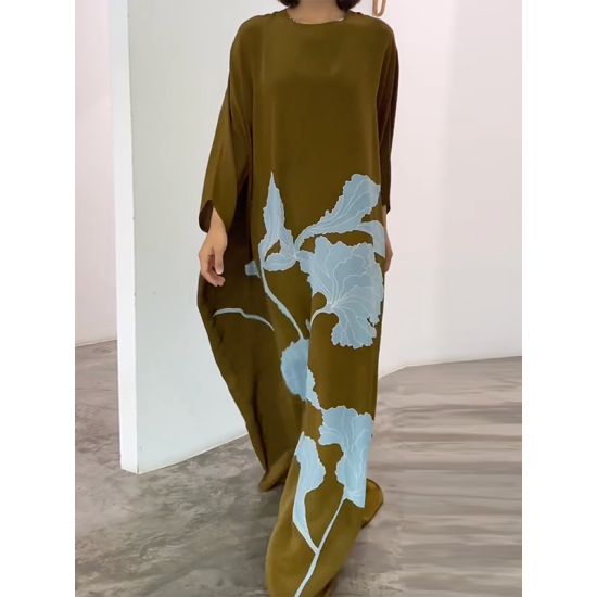 Printed Loose Round-neck Maxi Dresses Printed Loose Round-neck Maxi Dresses