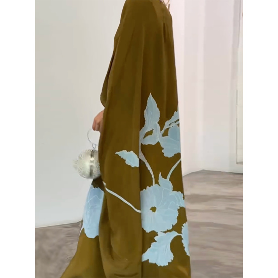Printed Loose Round-neck Maxi Dresses Printed Loose Round-neck Maxi Dresses