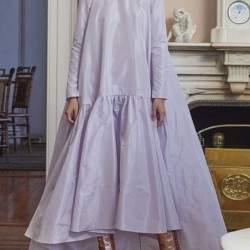 Falbala Solid Color A-line High-low Half Turtleneck Maxi Dresses