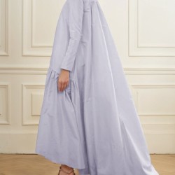 Falbala Solid Color A-line High-low Half Turtleneck Maxi Dresses