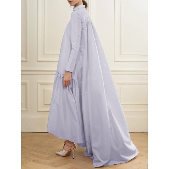 Falbala Solid Color A-line High-low Half Turtleneck Maxi Dresses Falbala Solid Color A-line High-low Half Turtleneck Maxi Dresses