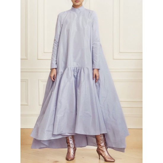 Falbala Solid Color A-line High-low Half Turtleneck Maxi Dresses Falbala Solid Color A-line High-low Half Turtleneck Maxi Dresses