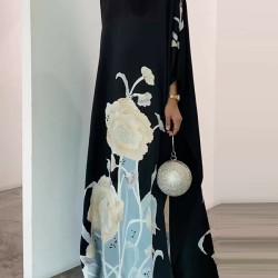 Cap Sleeve Loose Printed Round-Neck Maxi Dresses
