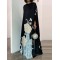 Cap Sleeve Loose Printed Round-Neck Maxi Dresses