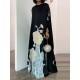 Cap Sleeve Loose Printed Round-Neck Maxi Dresses Cap Sleeve Loose Printed Round-Neck Maxi Dresses