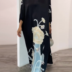 Cap Sleeve Loose Printed Round-Neck Maxi Dresses