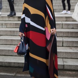 Batwing Sleeves Loose Contrast Color Printed Split-Joint High Neck Maxi Dresses