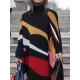 Batwing Sleeves Loose Contrast Color Printed Split-Joint High Neck Maxi Dresses Batwing Sleeves Loose Contrast Color Printed Split-Joint High Neck Maxi Dresses
