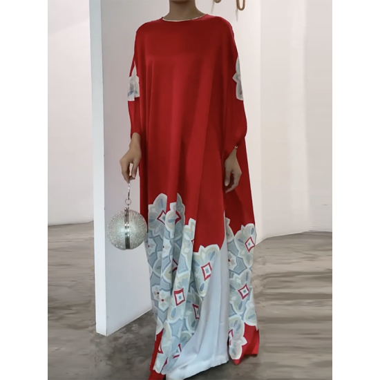 Printed Loose Round-neck Maxi Dresses Printed Loose Round-neck Maxi Dresses